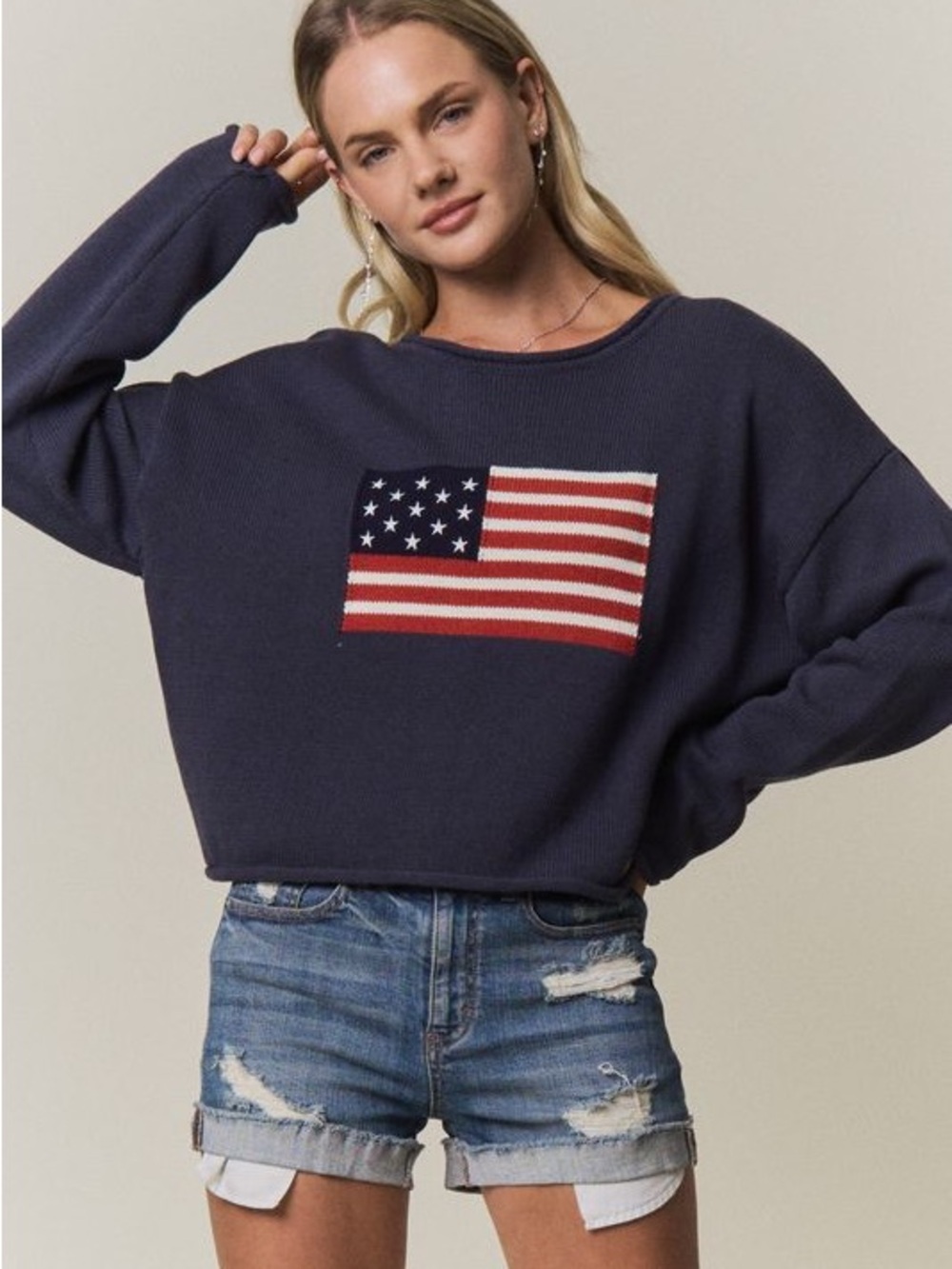 Old Navy Navy Sweater with American Flag Motif